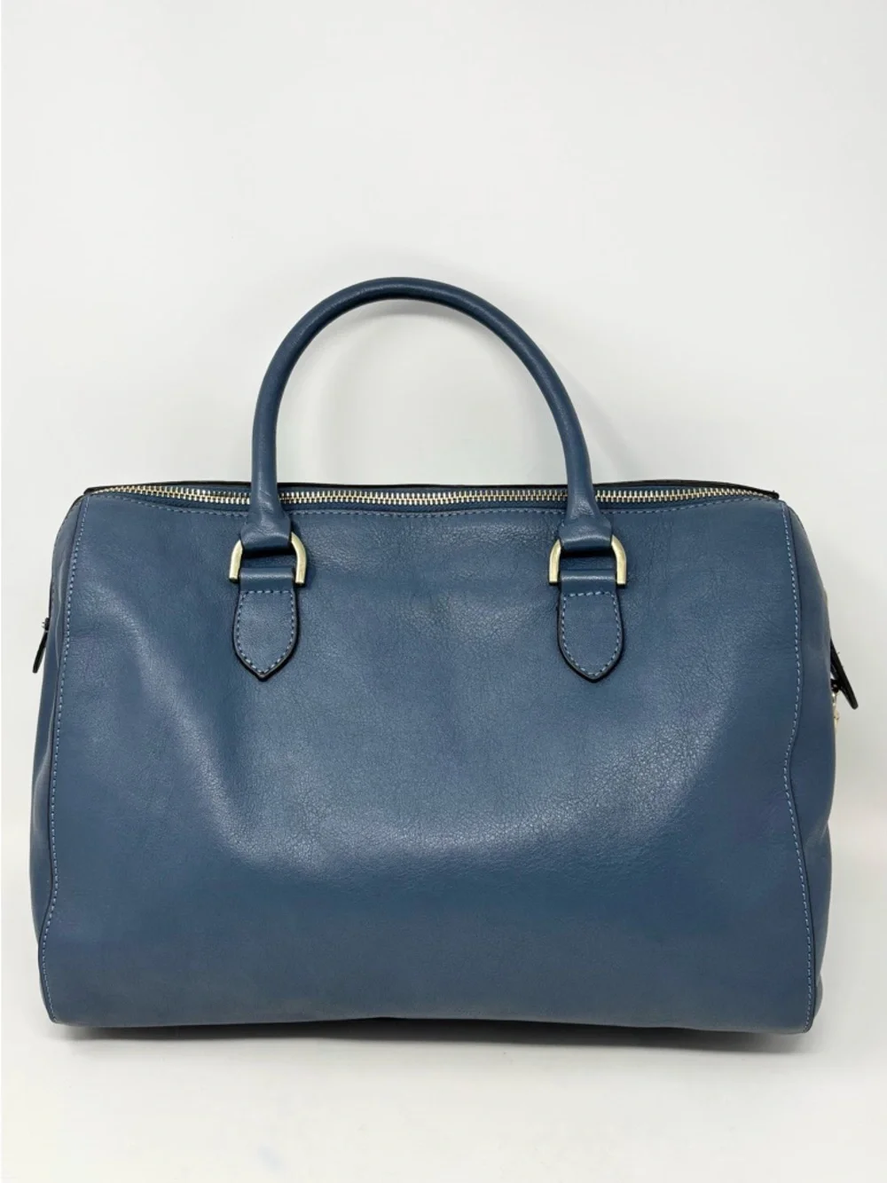 Mulberry Del Rey Slate Blue Leather Satchel Top Handle Bag Gold Hardware Medium